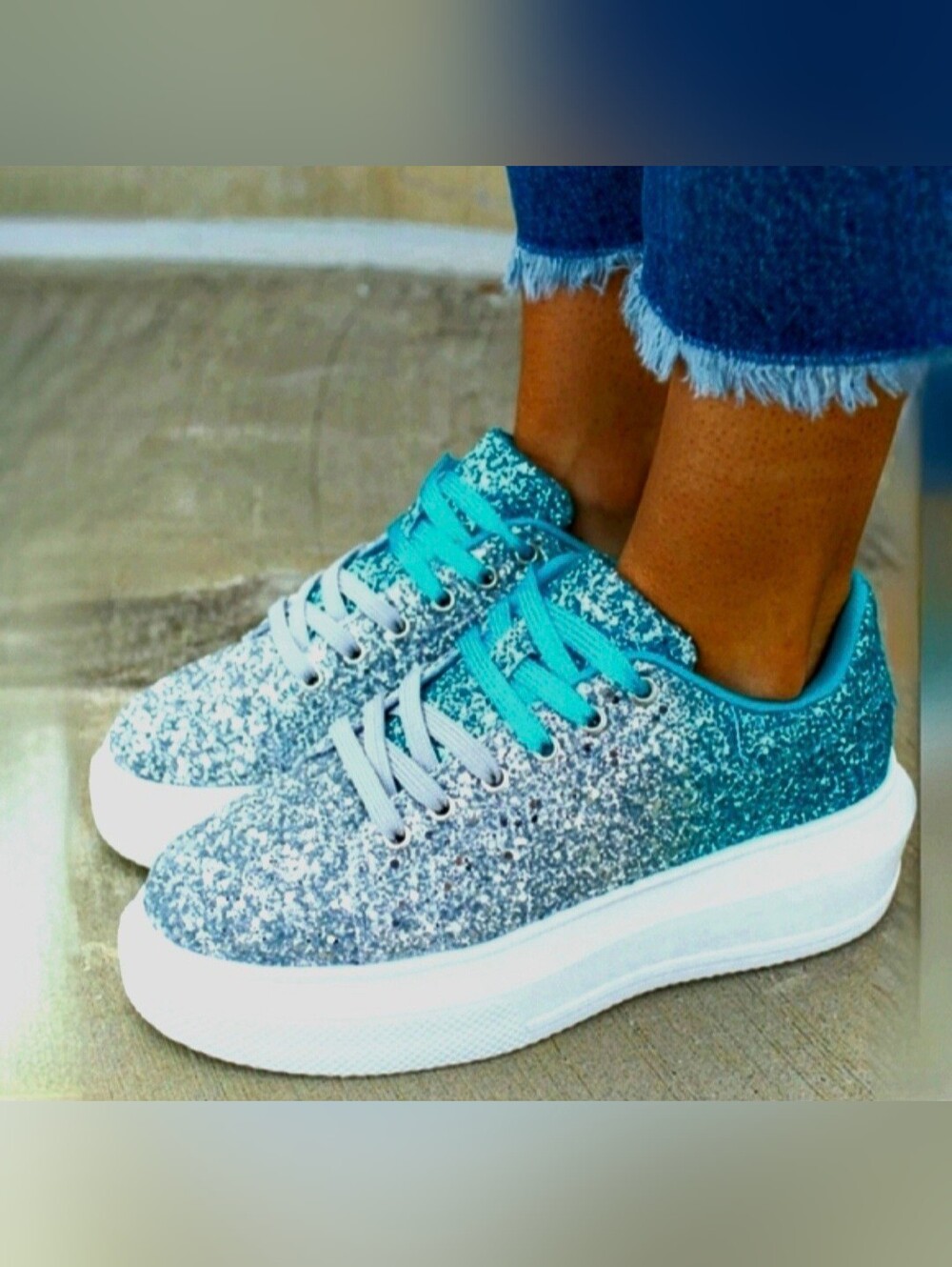 Southern fried chics turquoise silver ombre glitter platform sneakers 10 NWOB - Picture 5 of 17